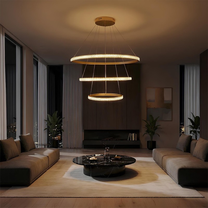 kelvo® DIAMOND KLV-101-0240 Κρεμαστό Φωτιστικό Οροφής LED 120W 12000lm 180° AC 220-240V IP20 Ρυθμιζόμενο Λευκό CCT με Χειριστήριο από 2700K έως 6000K Dimmable - Lumileds SMD Chip - Χρυσό Πλατίνα - Μ80 x Π80 x Υ80cm - 3 Χρόνια Εγγύηση