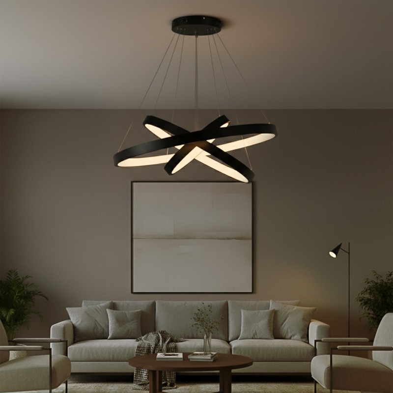 kelvo® NEMESIS KLV-101-0220-V2 Κρεμαστό Φωτιστικό Οροφής LED 120W 12000lm 180° AC 220-240V IP20 Ρυθμιζόμενο Λευκό CCT με Χειριστήριο από 2700K έως 6000K Dimmable - Lumileds SMD Chip - Μαύρο Ματ - Μ80 x Π80 x Υ80cm - 3 Χρόνια Εγγύηση