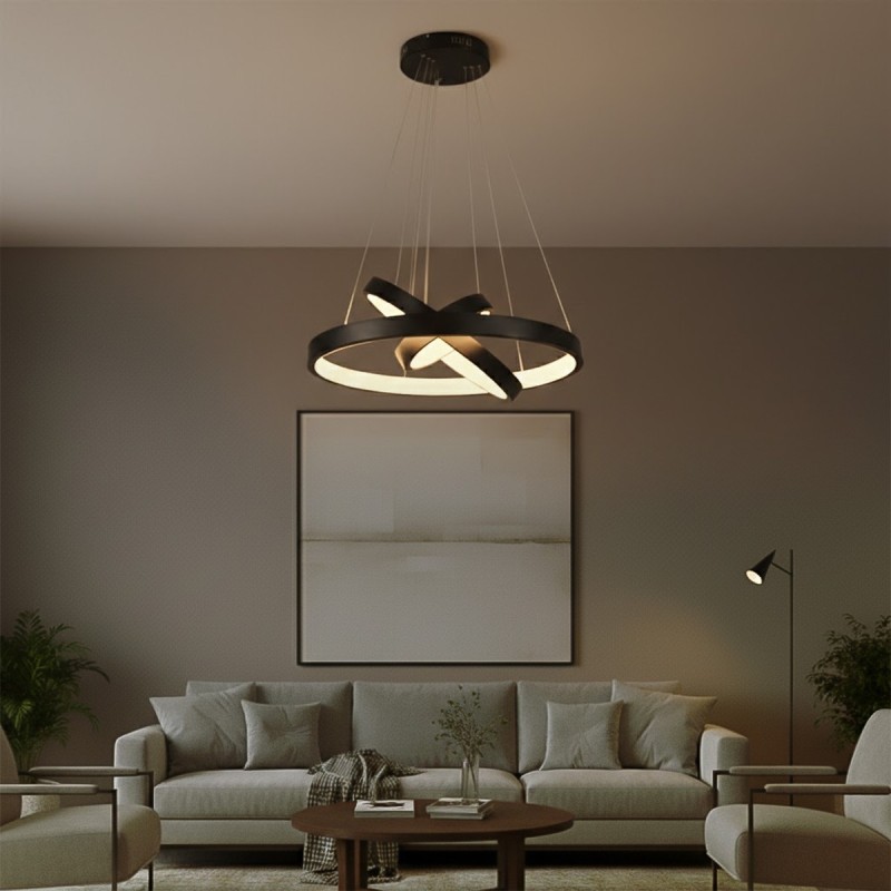 kelvo® NEMESIS KLV-101-0217-V2 Κρεμαστό Φωτιστικό Οροφής LED 100W 10000lm 180° AC 220-240V IP20 Ρυθμιζόμενο Λευκό CCT με Χειριστήριο από 2700K έως 6000K Dimmable - Lumileds SMD Chip - Μαύρο Ματ - Μ60 x Π60 x Υ60cm - 3 Χρόνια Εγγύηση