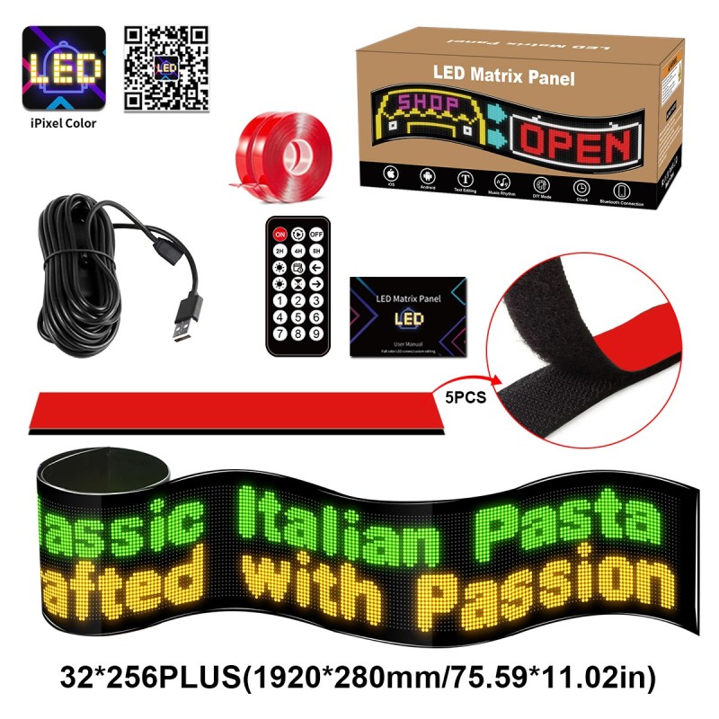 GLOBOSTAR® MATRIX GLB-106-0013 Εύκαμπτη Κυλιόμενη Ψηφιακή Επιγραφή 192x28cm P7 256x32 Pixel LED 40W AC 220-240V Αδιάβροχο IP65 Πολύχρωμο RGB - Bluetooth Control μέσω iPIXEL APP - Μ192 x Π0.4 x Υ28cm - 2 Χρόνια Εγγύηση