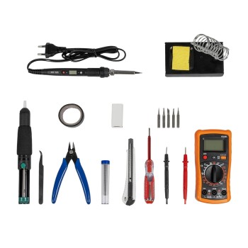 GLOBOSTAR® ELEKIT 79978 Ολοκληρωμένο DIY ΚΙΤ Εργαλείων Ηλεκτρονικού - Κολλητήρι & Βάση, Απορροφητική Τρόμπα Κόλλησης, Πλαγιοκόφτης, Τσιμπιδάκι Tweezer, Πενσέτα, Καλάι Κόλλησης, Κοπίδια, Φαλτσέτες & Ψηφιακό Πολύμετρο - Μ26 x Π18 x Υ5.5cm GLOBOSTAR® ELEKIT 79978 Ολοκληρωμένο DIY ΚΙΤ Εργαλείων Ηλεκτρονικού - Κολλητήρι & Βάση, Απορροφητική Τρόμπα Κόλλησης, Πλαγιοκόφτης, Τσιμπιδάκι Tweezer, Πενσέτα, Καλάι Κόλλησης, Κοπίδια, Φαλτσέτες & Ψηφιακό Πολύμετρο - Μ26 x Π18 x Υ5.5cm