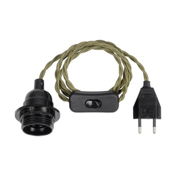 GLOBOSTAR® WHIP 77667 Μοντέρνο DIY Φωτιστικό με Πλεκτό Καλώδιο, Ντουί 1 x E27, Διακόπτη On/Off & Πρίζα AC 220-240V IP20 - Χακί & Μαύρο - Μ150 x Π5.8 x Υ5.8cm