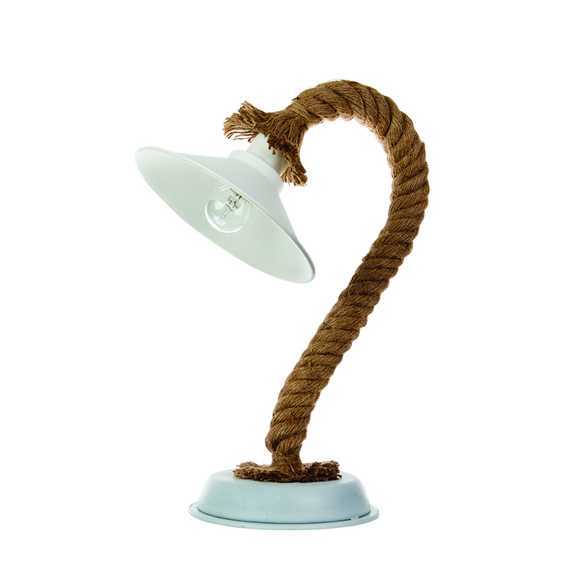 InLight Επιτραπέζιο φωτιστικό από καφέ σχοινί και λευκό μέταλλο 1XE27 D:32cm (3438-WH) InLight Επιτραπέζιο φωτιστικό από καφέ σχοινί και λευκό μέταλλο 1XE27 D:32cm (3438-WH)
