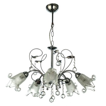 InLight Κρεμαστό φωτιστικό από χρώμιο μέταλλο κρύσταλλα και λευκό γυαλί 5XE14 D:60cm  (5300-5-CH) InLight Κρεμαστό φωτιστικό από χρώμιο μέταλλο κρύσταλλα και λευκό γυαλί 5XE14 D:60cm  (5300-5-CH)