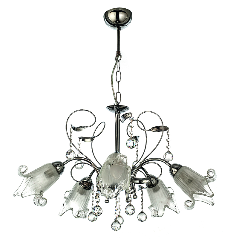 InLight Κρεμαστό φωτιστικό από χρώμιο μέταλλο κρύσταλλα και λευκό γυαλί 5XE14 D:60cm  (5300-5-CH) InLight Κρεμαστό φωτιστικό από χρώμιο μέταλλο κρύσταλλα και λευκό γυαλί 5XE14 D:60cm  (5300-5-CH)