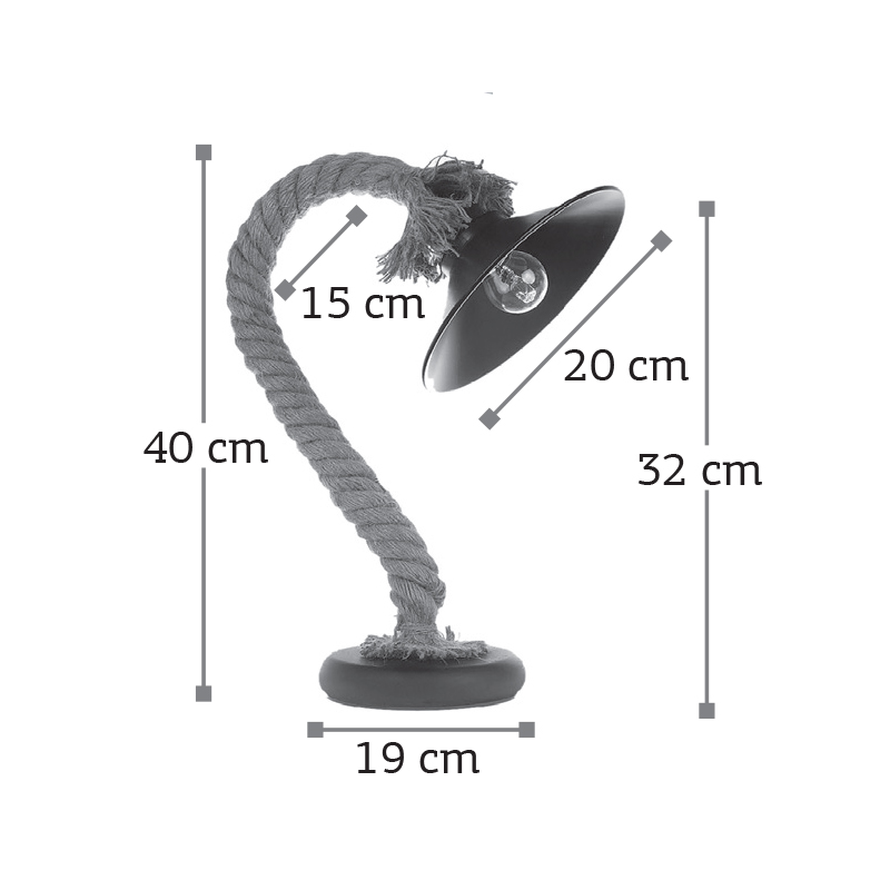 InLight Επιτραπέζιο φωτιστικό από καφέ σχοινί και μαύρο μέταλλο 1XE27 D:32cm (3438-BL) InLight Επιτραπέζιο φωτιστικό από καφέ σχοινί και μαύρο μέταλλο 1XE27 D:32cm (3438-BL)