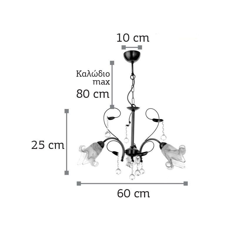 InLight Κρεμαστό φωτιστικό από οξυντέ μέταλλο κρύσταλλα και μελί γυαλί 3XE14 D:60cm (5300-3-BR) InLight Κρεμαστό φωτιστικό από οξυντέ μέταλλο κρύσταλλα και μελί γυαλί 3XE14 D:60cm (5300-3-BR)