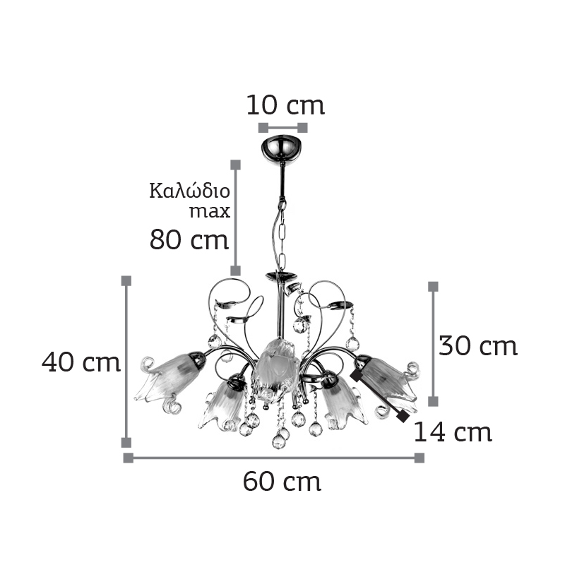 InLight Κρεμαστό φωτιστικό από χρώμιο μέταλλο κρύσταλλα και λευκό γυαλί 5XE14 D:60cm  (5300-5-CH) InLight Κρεμαστό φωτιστικό από χρώμιο μέταλλο κρύσταλλα και λευκό γυαλί 5XE14 D:60cm  (5300-5-CH)