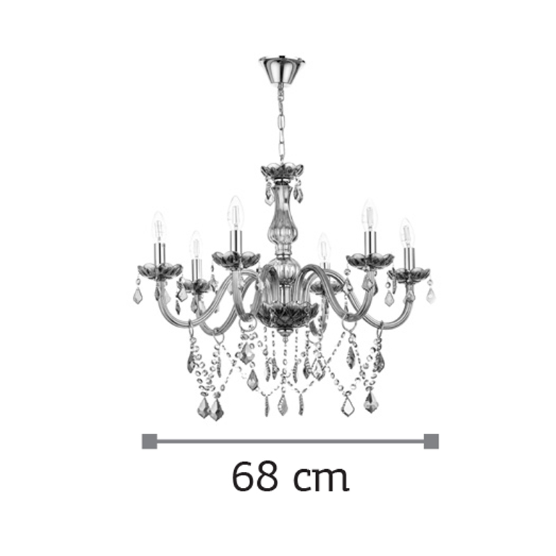 InLight Κρεμαστό φωτιστικό από φιμέ γυαλί και κρύσταλλα 6XE14 D:68cm (5314-6-FIME) InLight Κρεμαστό φωτιστικό από φιμέ γυαλί και κρύσταλλα 6XE14 D:68cm (5314-6-FIME)