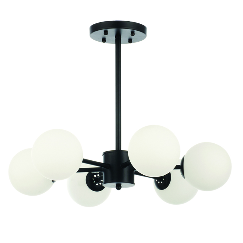 InLight Κρεμαστό φωτιστικό από μαύρο μέταλλο και λευκή οπαλίνα 6XG9 D:55cm (5315-6) InLight Κρεμαστό φωτιστικό από μαύρο μέταλλο και λευκή οπαλίνα 6XG9 D:55cm (5315-6)