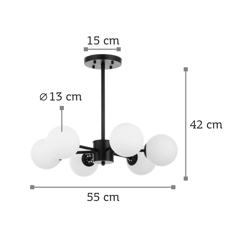 InLight Κρεμαστό φωτιστικό από μαύρο μέταλλο και λευκή οπαλίνα 6XG9 D:55cm (5315-6) InLight Κρεμαστό φωτιστικό από μαύρο μέταλλο και λευκή οπαλίνα 6XG9 D:55cm (5315-6)
