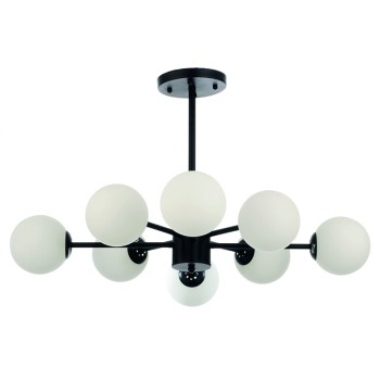 InLight Κρεμαστό φωτιστικό από μαύρο μέταλλο και λευκή οπαλίνα 8XG9 D:75cm (5315-8)