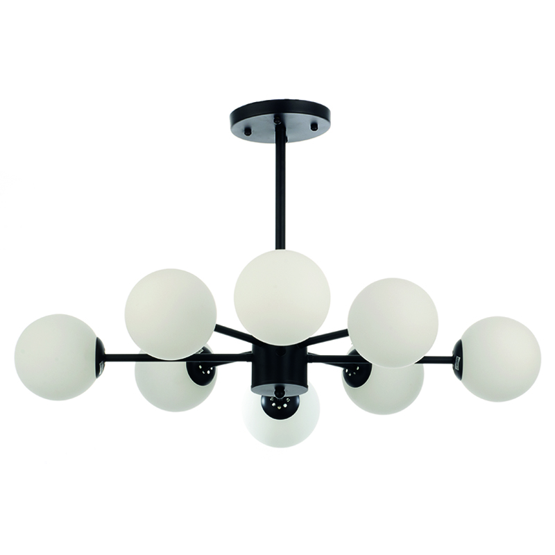 InLight Κρεμαστό φωτιστικό από μαύρο μέταλλο και λευκή οπαλίνα 8XG9 D:75cm (5315-8) InLight Κρεμαστό φωτιστικό από μαύρο μέταλλο και λευκή οπαλίνα 8XG9 D:75cm (5315-8)