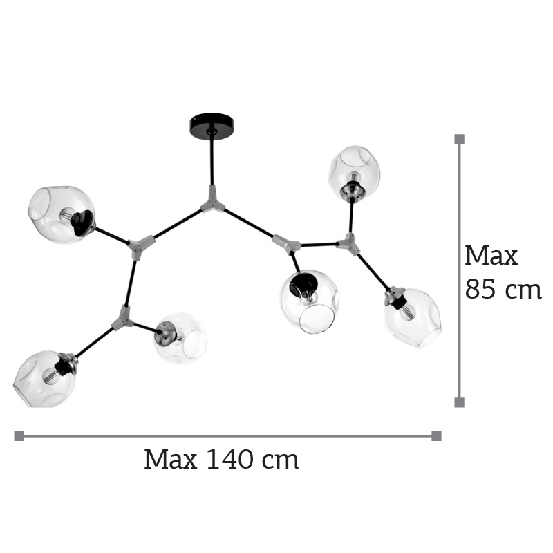 InLight Κρεμαστό φωτιστικό από μαύρο μέταλλο και διάφανο γυαλί 6XE27 D:140cm (6129-6-ΝΜ) InLight Κρεμαστό φωτιστικό από μαύρο μέταλλο και διάφανο γυαλί 6XE27 D:140cm (6129-6-ΝΜ)
