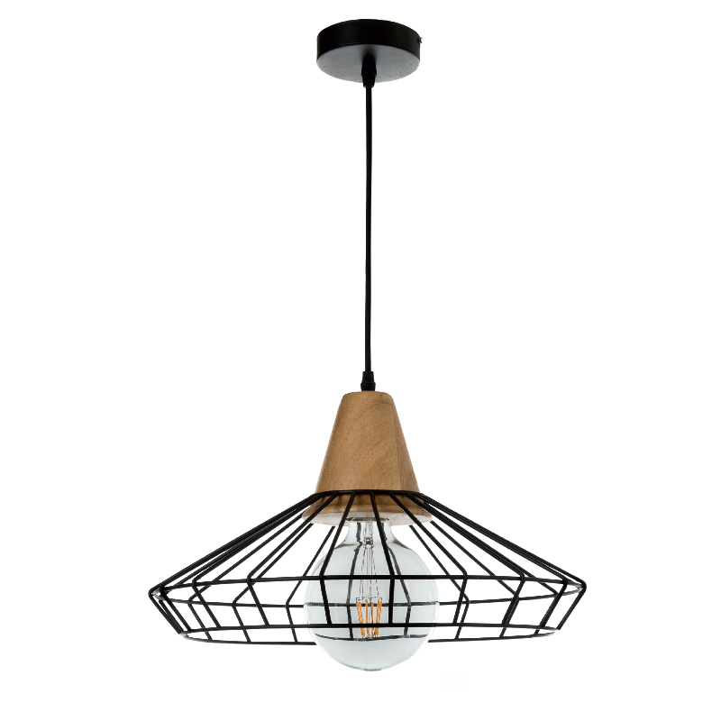 InLight Κρεμαστό φωτιστικό από μαύρο μέταλλο και ξύλο 1XE27 D:40cm (4389) InLight Κρεμαστό φωτιστικό από μαύρο μέταλλο και ξύλο 1XE27 D:40cm (4389)