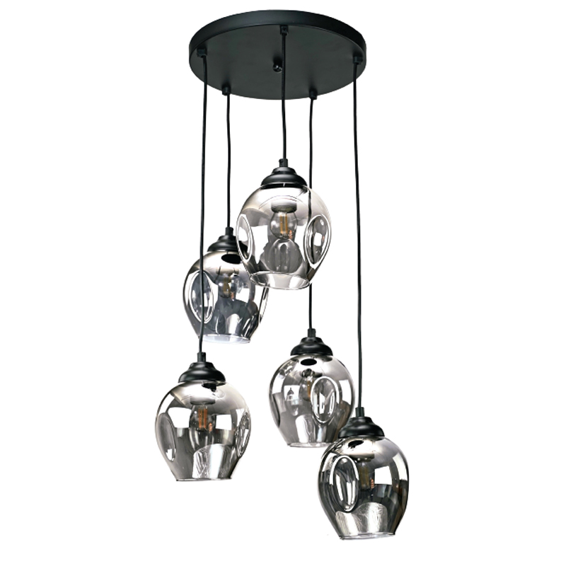 InLight Κρεμαστό φωτιστικό από μαύρο μέταλλο και φιμέ γυαλί 5XE27 D:30cm (4474-5-BL) InLight Κρεμαστό φωτιστικό από μαύρο μέταλλο και φιμέ γυαλί 5XE27 D:30cm (4474-5-BL)