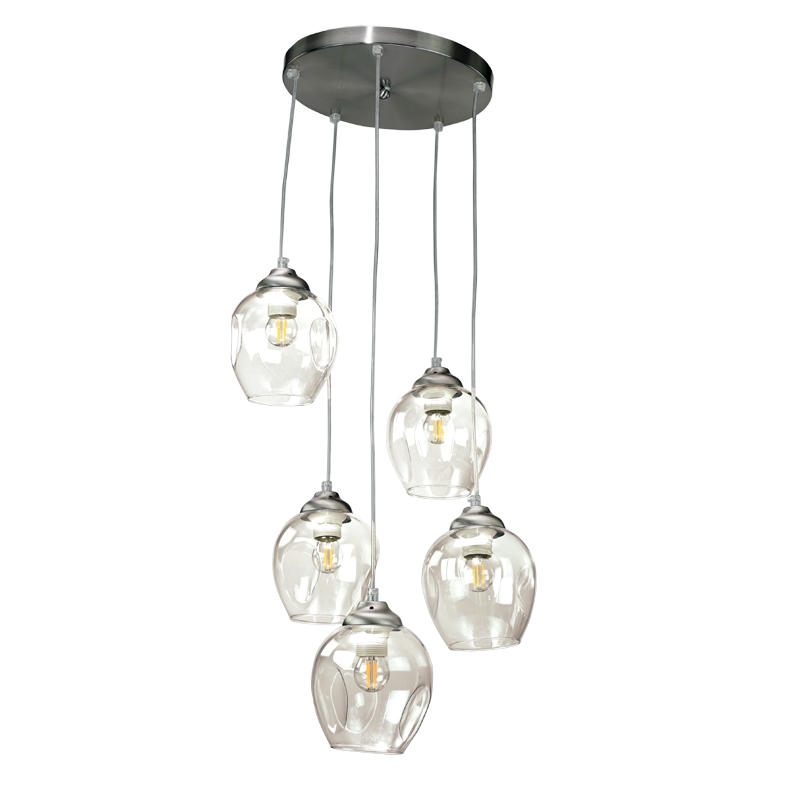 InLight Κρεμαστό φωτιστικό από νίκελ ματ μέταλλο και διάφανο γυαλί 5XE27 D:30cm (4474-5-NM) InLight Κρεμαστό φωτιστικό από νίκελ ματ μέταλλο και διάφανο γυαλί 5XE27 D:30cm (4474-5-NM)