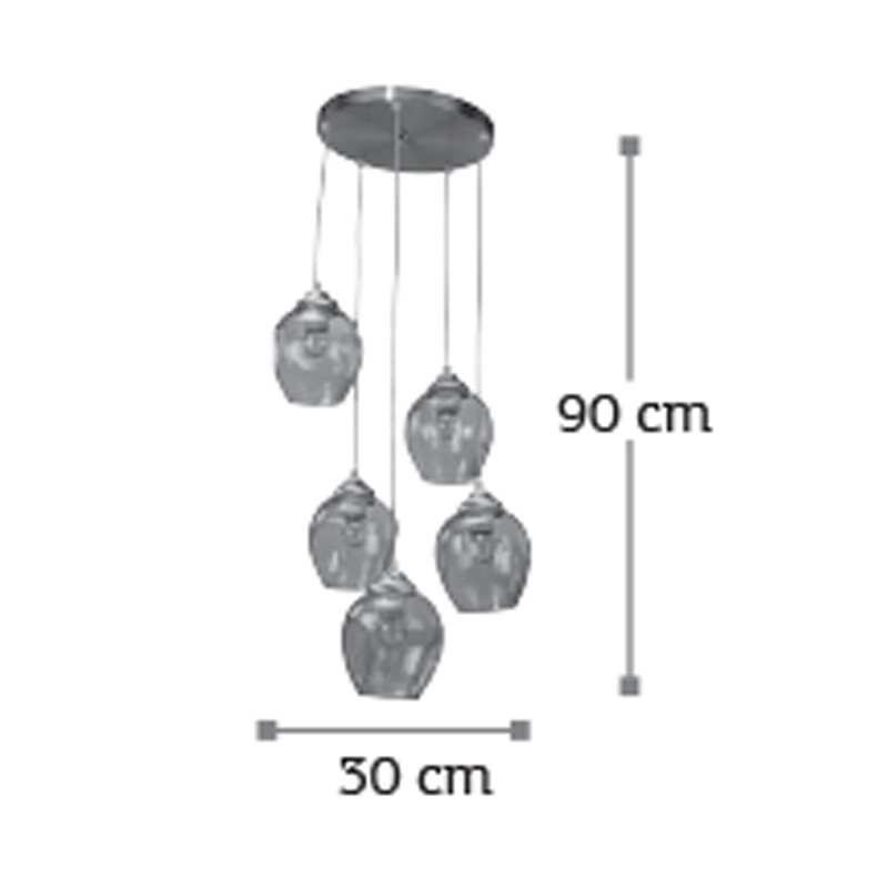 InLight Κρεμαστό φωτιστικό από μαύρο μέταλλο και φιμέ γυαλί 5XE27 D:30cm (4474-5-BL) InLight Κρεμαστό φωτιστικό από μαύρο μέταλλο και φιμέ γυαλί 5XE27 D:30cm (4474-5-BL)