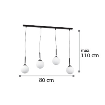 InLight Κρεμαστό φωτιστικό από μαύρο μέταλλο και λευκή οπαλίνα 4XG9 D:80cm (4514-4 ΡΑΓΑ)