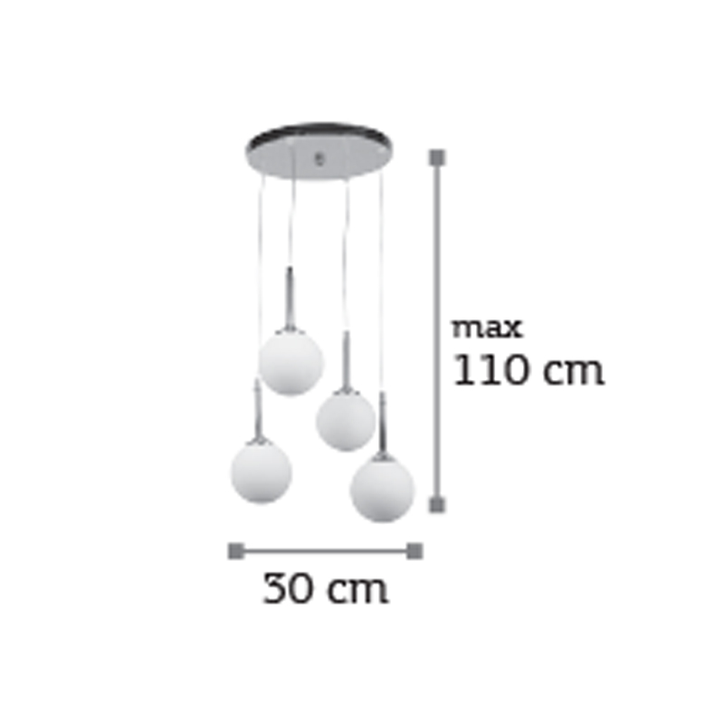 InLight Κρεμαστό φωτιστικό από χρώμιο μέταλλο και λευκή οπαλίνα 4XG9 D:30cm (4515-4 ΡΟΖΕΤΑ)