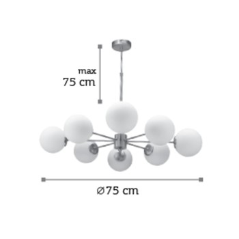 InLight Κρεμαστό φωτιστικό από χρυσό ματ μέταλλο και λευκή οπαλίνα 8XG9 D:75cm (5316-8) InLight Κρεμαστό φωτιστικό από χρυσό ματ μέταλλο και λευκή οπαλίνα 8XG9 D:75cm (5316-8)