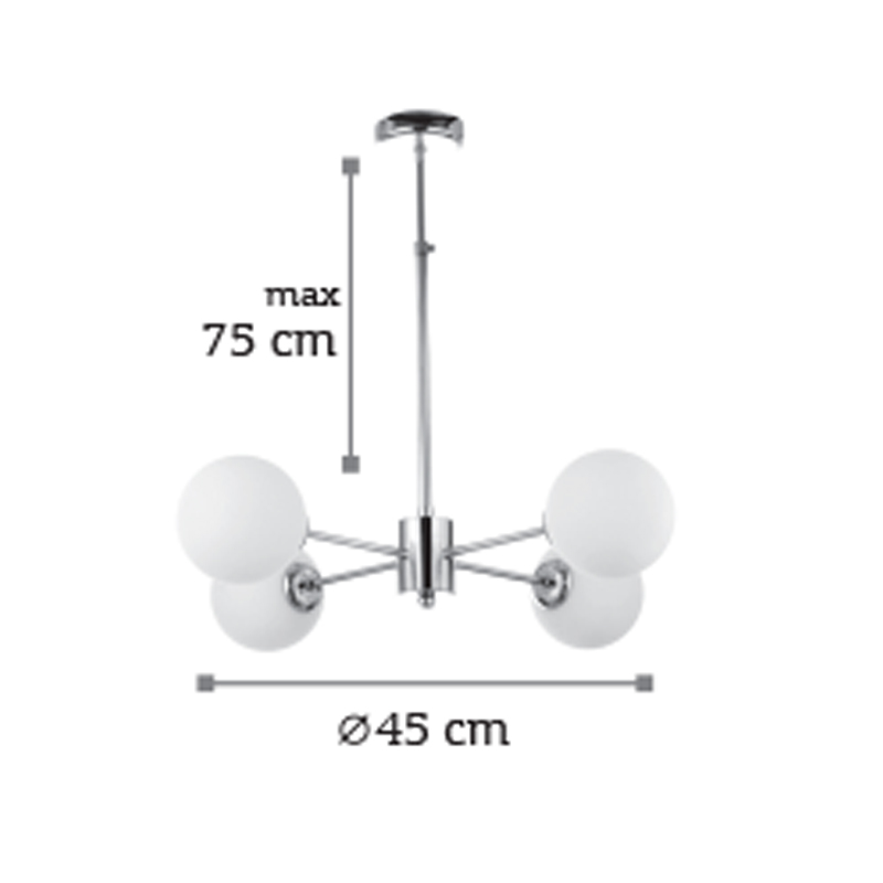 InLight Κρεμαστό φωτιστικό από χρώμιο μέταλλο και λευκή οπαλίνα 4XG9 D:45cm (5321-4) InLight Κρεμαστό φωτιστικό από χρώμιο μέταλλο και λευκή οπαλίνα 4XG9 D:45cm (5321-4)