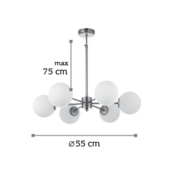 InLight Κρεμαστό φωτιστικό από χρώμιο μέταλλο και λευκή οπαλίνα 6XG9 D:55cm (5321-6) InLight Κρεμαστό φωτιστικό από χρώμιο μέταλλο και λευκή οπαλίνα 6XG9 D:55cm (5321-6)