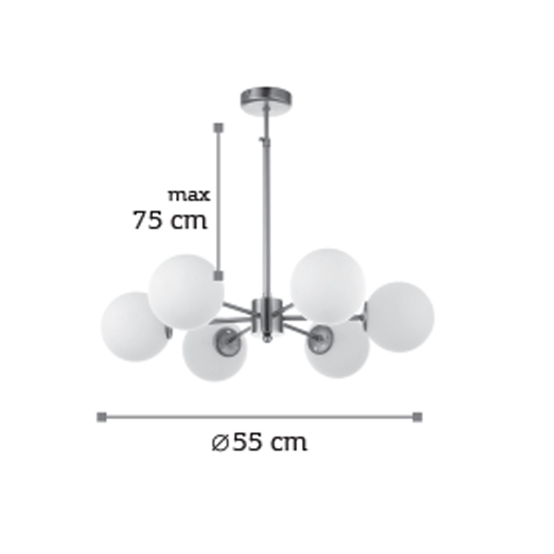 InLight Κρεμαστό φωτιστικό από χρώμιο μέταλλο και λευκή οπαλίνα 6XG9 D:55cm (5321-6) InLight Κρεμαστό φωτιστικό από χρώμιο μέταλλο και λευκή οπαλίνα 6XG9 D:55cm (5321-6)