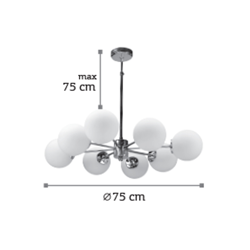 InLight Κρεμαστό φωτιστικό από χρώμιο μέταλλο και λευκή οπαλίνα 8XG9 D:75cm (5321-8) InLight Κρεμαστό φωτιστικό από χρώμιο μέταλλο και λευκή οπαλίνα 8XG9 D:75cm (5321-8)