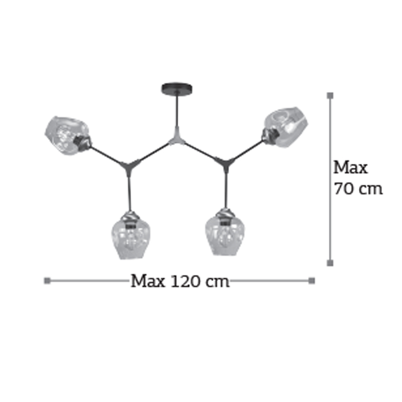 InLight Κρεμαστό φωτιστικό από μαύρο μέταλλο και διάφανο γυαλί 4XE27 D:120cm (6129-4-GL) InLight Κρεμαστό φωτιστικό από μαύρο μέταλλο και διάφανο γυαλί 4XE27 D:120cm (6129-4-GL)