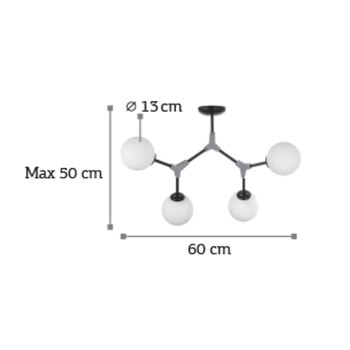 InLight Κρεμαστό φωτιστικό από μαύρο μέταλλο και λευκή οπαλίνα 4XE27 D:60cm (6167-4-GL)