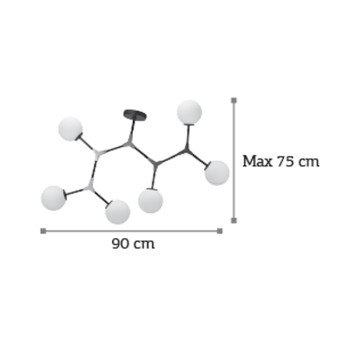 InLight Κρεμαστό φωτιστικό από μαύρο μέταλλο και λευκή οπαλίνα 6XE27 D:90cm (6167-6-GL)