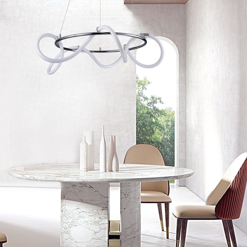 InLight Κρεμαστό φωτιστικό LED 60W 3000K από χρώμιο μέταλλο και σωλήνα σιλικόνης D:60cm (6017-B-CH) InLight Κρεμαστό φωτιστικό LED 60W 3000K από χρώμιο μέταλλο και σωλήνα σιλικόνης D:60cm (6017-B-CH)