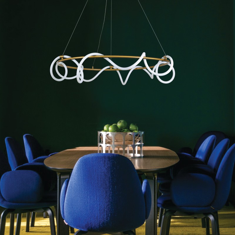 InLight Κρεμαστό φωτιστικό LED 60W 3000K από χρυσαφί μέταλλο και σωλήνα σιλικόνης D:60cm (6017-B-GL) InLight Κρεμαστό φωτιστικό LED 60W 3000K από χρυσαφί μέταλλο και σωλήνα σιλικόνης D:60cm (6017-B-GL)