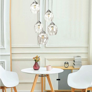 InLight Κρεμαστό φωτιστικό από νίκελ ματ μέταλλο και διάφανο γυαλί 5XE27 D:30cm (4474-5-NM) InLight Κρεμαστό φωτιστικό από νίκελ ματ μέταλλο και διάφανο γυαλί 5XE27 D:30cm (4474-5-NM)