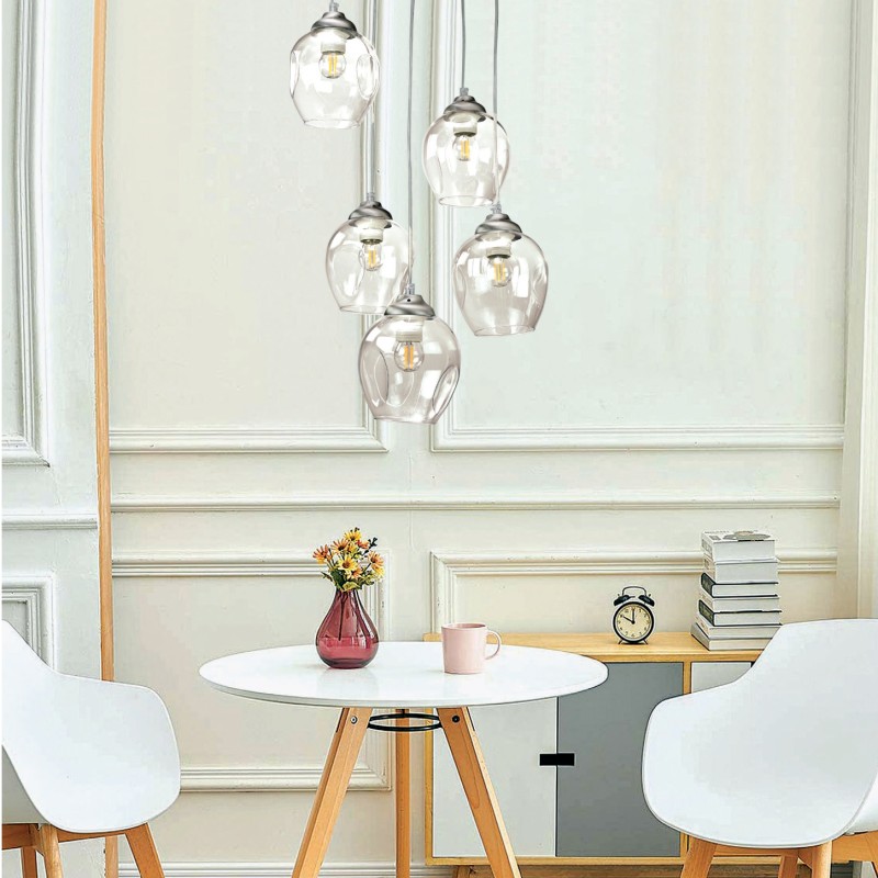 InLight Κρεμαστό φωτιστικό από μαύρο μέταλλο και φιμέ γυαλί 5XE27 D:30cm (4474-5-BL) InLight Κρεμαστό φωτιστικό από μαύρο μέταλλο και φιμέ γυαλί 5XE27 D:30cm (4474-5-BL)