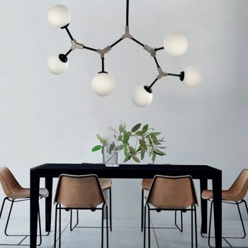 InLight Κρεμαστό φωτιστικό από μαύρο μέταλλο και λευκή οπαλίνα 6XE27 D:90cm (6167-6-NM)