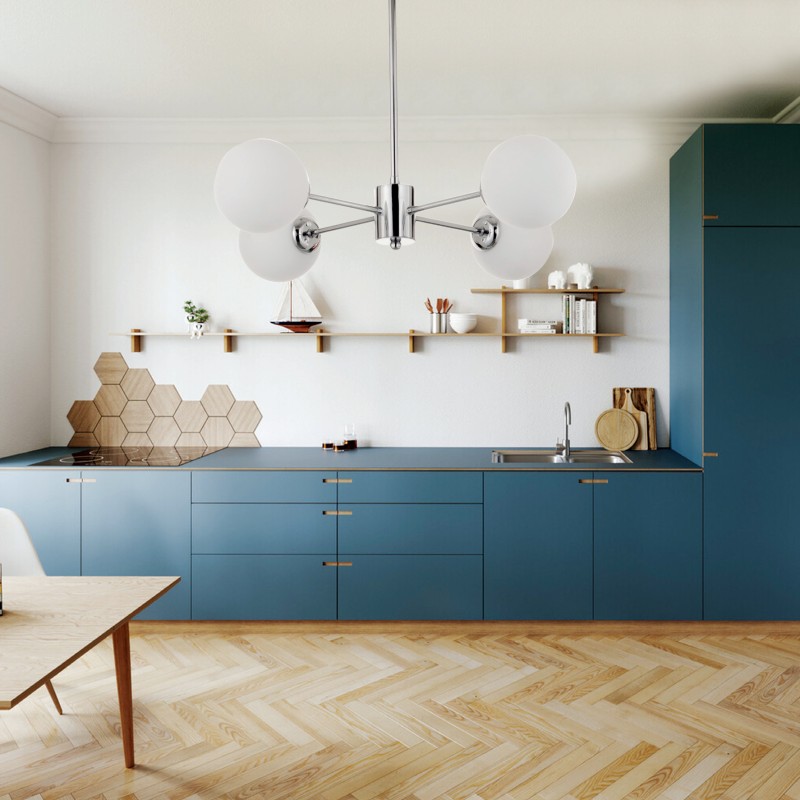 InLight Κρεμαστό φωτιστικό από χρώμιο μέταλλο και λευκή οπαλίνα 4XG9 D:45cm (5321-4) InLight Κρεμαστό φωτιστικό από χρώμιο μέταλλο και λευκή οπαλίνα 4XG9 D:45cm (5321-4)