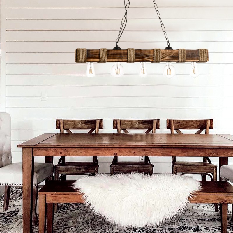 InLight Κρεμαστό φωτιστικό από ξύλο και σχοινί 5XE27 D:90cm (5318-5) InLight Κρεμαστό φωτιστικό από ξύλο και σχοινί 5XE27 D:90cm (5318-5)