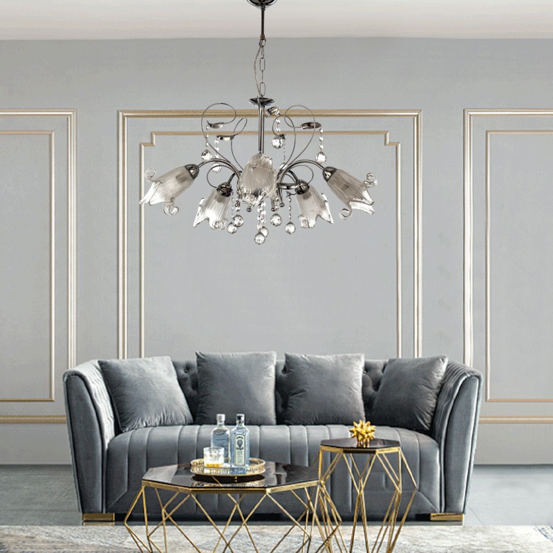 InLight Κρεμαστό φωτιστικό από χρώμιο μέταλλο κρύσταλλα και λευκό γυαλί 5XE14 D:60cm  (5300-5-CH) InLight Κρεμαστό φωτιστικό από χρώμιο μέταλλο κρύσταλλα και λευκό γυαλί 5XE14 D:60cm  (5300-5-CH)