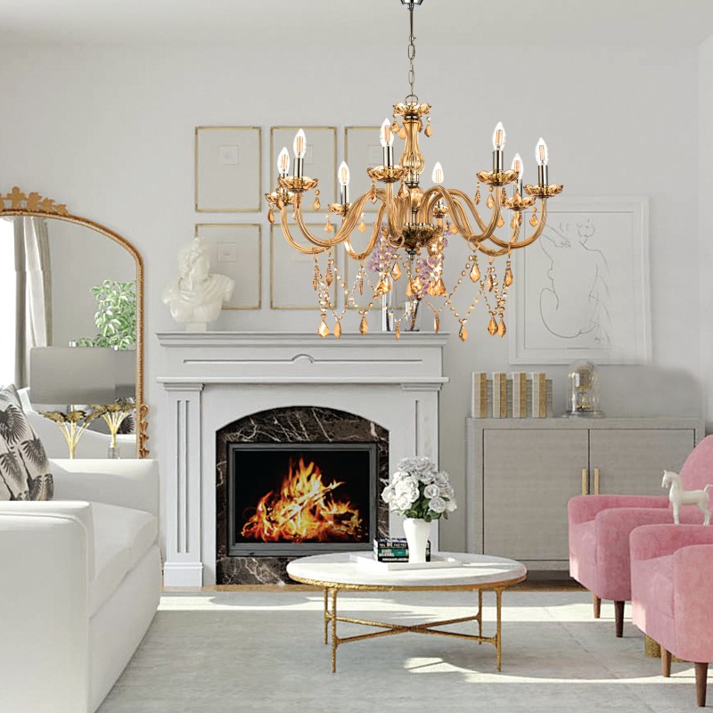 InLight Κρεμαστό φωτιστικό από μελί γυαλί και κρύσταλλα 6XE14 D:68cm (5314-6-AMBER) InLight Κρεμαστό φωτιστικό από μελί γυαλί και κρύσταλλα 6XE14 D:68cm (5314-6-AMBER)