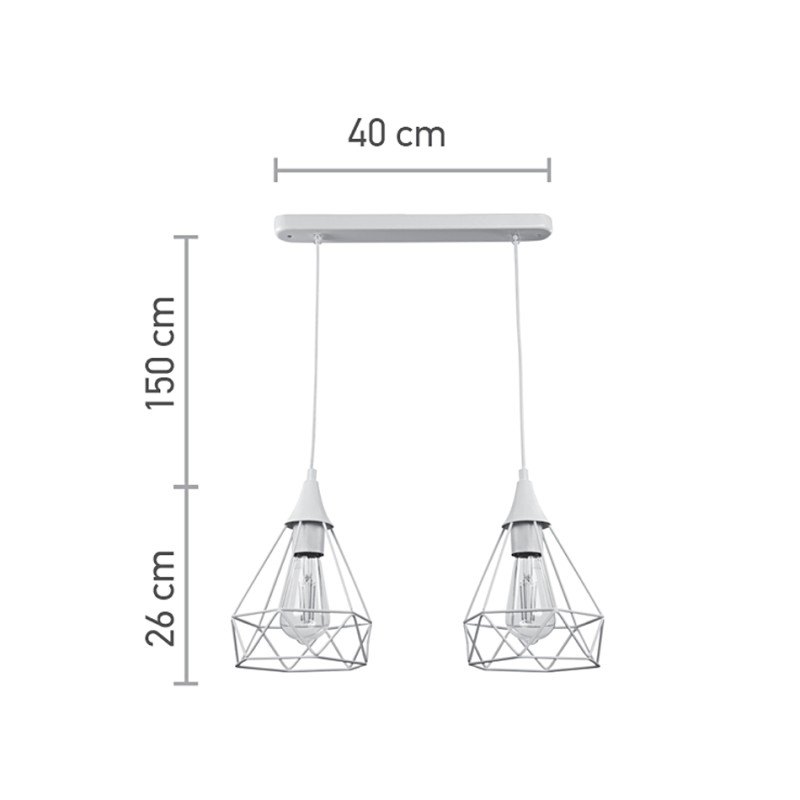 InLight Κρεμαστό φωτιστικό από λευκό μέταλλο 2XE27 D:40cm (4024-2-WH-RAIL)