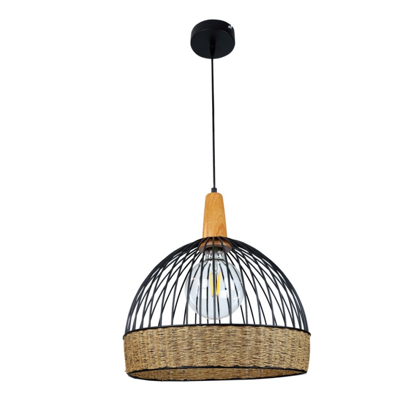 InLight Κρεμαστό φωτιστικό από μαύρο μέταλλο, σχοινί και ξύλο 1XE27 D:35cm (4027-Α) InLight Κρεμαστό φωτιστικό από μαύρο μέταλλο, σχοινί και ξύλο 1XE27 D:35cm (4027-Α)