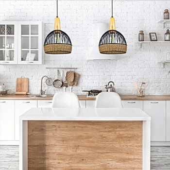 InLight Κρεμαστό φωτιστικό από μαύρο μέταλλο, σχοινί και ξύλο 1XE27 D:35cm (4027-Α) InLight Κρεμαστό φωτιστικό από μαύρο μέταλλο, σχοινί και ξύλο 1XE27 D:35cm (4027-Α)