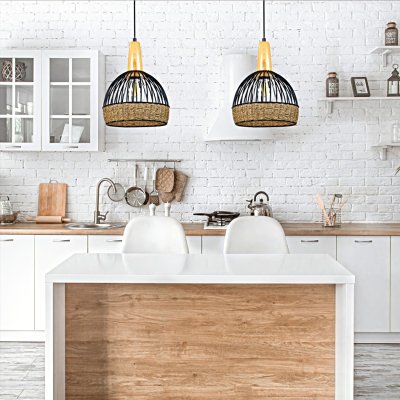 InLight Κρεμαστό φωτιστικό από μαύρο μέταλλο, σχοινί και ξύλο 1XE27 D:20cm (4027-Β) InLight Κρεμαστό φωτιστικό από μαύρο μέταλλο, σχοινί και ξύλο 1XE27 D:20cm (4027-Β)