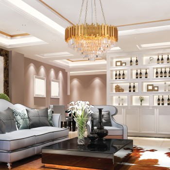 InLight Κρεμαστό φωτιστικό από χρυσαφί αλουμίνιο και κρύσταλλα 12XE14 D:80cm (6068-12) InLight Κρεμαστό φωτιστικό από χρυσαφί αλουμίνιο και κρύσταλλα 12XE14 D:80cm (6068-12)