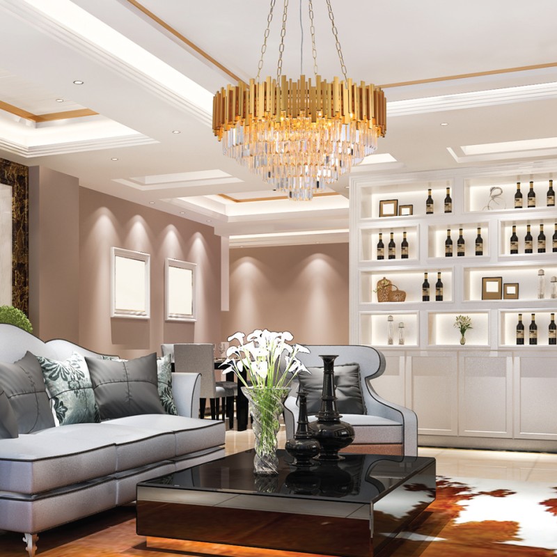 InLight Κρεμαστό φωτιστικό από χρυσαφί αλουμίνιο και κρύσταλλα 12XE14 D:80cm (6068-12) InLight Κρεμαστό φωτιστικό από χρυσαφί αλουμίνιο και κρύσταλλα 12XE14 D:80cm (6068-12)