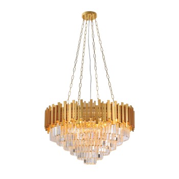 InLight Κρεμαστό φωτιστικό από χρυσαφί αλουμίνιο και κρύσταλλα 12XE14 D:80cm (6068-12) InLight Κρεμαστό φωτιστικό από χρυσαφί αλουμίνιο και κρύσταλλα 12XE14 D:80cm (6068-12)