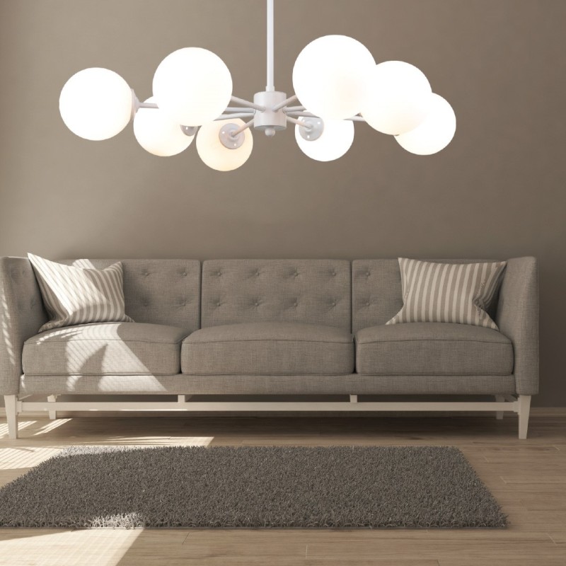 InLight Κρεμαστό φωτιστικό από λευκό μέταλλο και λευκή οπαλίνα 6XG9 D:70cm (5012-8) InLight Κρεμαστό φωτιστικό από λευκό μέταλλο και λευκή οπαλίνα 6XG9 D:70cm (5012-8)