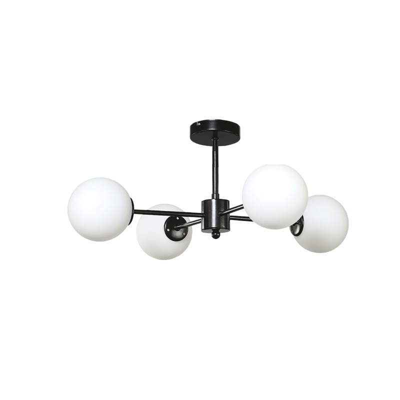 InLight Κρεμαστό φωτιστικό από μαύρο μέταλλο και λευκή οπαλίνα 4XG9 D:50cm (5016-4) InLight Κρεμαστό φωτιστικό από μαύρο μέταλλο και λευκή οπαλίνα 4XG9 D:50cm (5016-4)